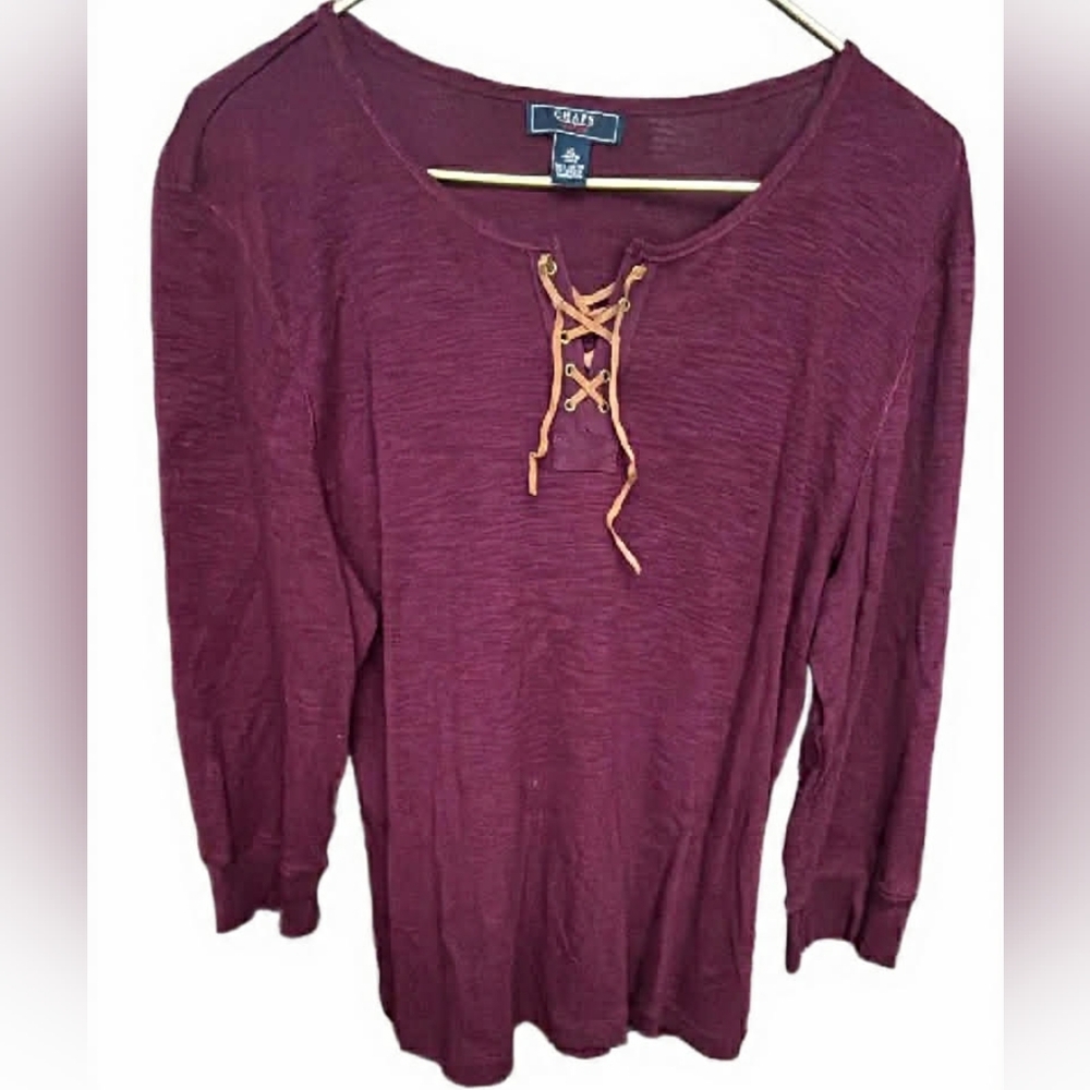 Chaps Women's Plum Lace-Up Long Sleeve Top